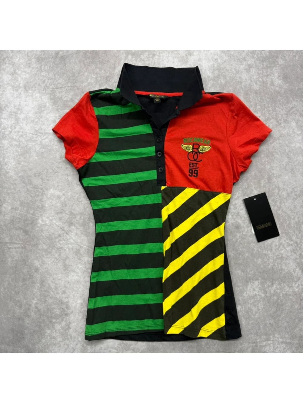 Vintage Y2K Rocawear Colorblock Striped Polo Shirt Size Medium NWT